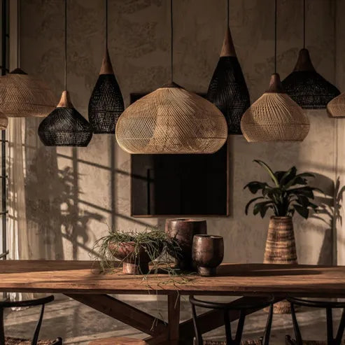 Kumori - Wabi-Sabi Pendant Lamp in Japandi Style – Handmade Drum Lamp with Wooden Shade