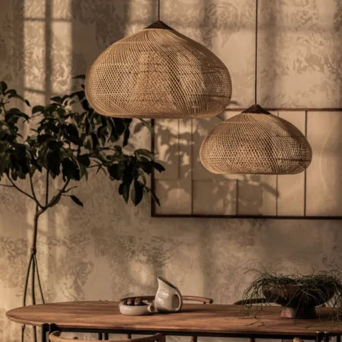 Kumori - Wabi-Sabi Pendant Lamp in Japandi Style – Handmade Drum Lamp with Wooden Shade
